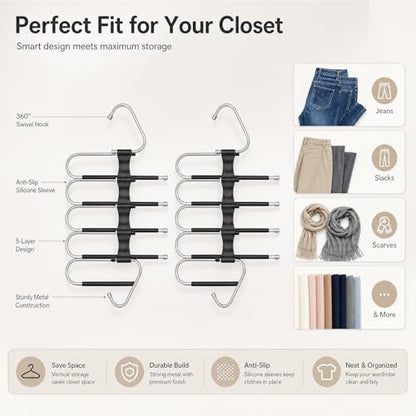 2 Pack Pants Hangers Space Saving - Closet Layers for Jeans Trousers Slacks