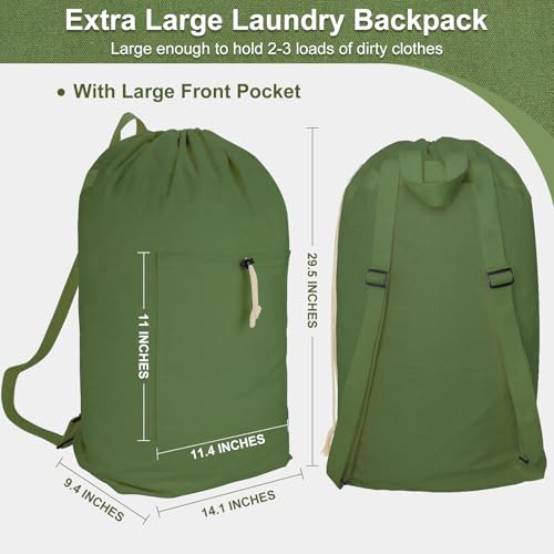 Laundry Bag Backpack, Canvas Laundry Bag with Straps & Drawstring Armygreen - color: Army Green, size: X-Large