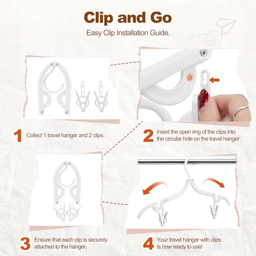 HOUSE DAY White Travel Hangers with Clips, 10 Pack Foldable Clothes Hangers - color: White, size: 10 Pack + 10 x Clips + 1 x Storage bag