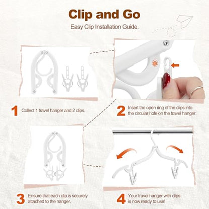 HOUSE DAY White Travel Hangers with Clips, 10 Pack Foldable Clothes Hangers - color: White, size: 10 Pack + 10 x Clips + 1 x Storage bag
