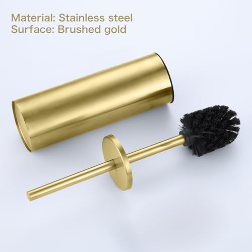 Brushed Gold Stainless Steel Floor-Standing Toilet Brush and Holder - color: Brushed Gold