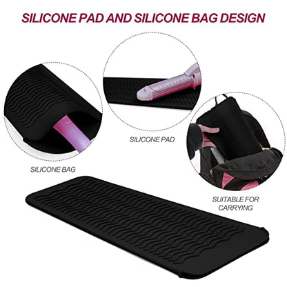 Silicone Heat Resistant Mat Pouch for Hair Straightener,Curling Iron, Black - color: Black, size: 2 Pack