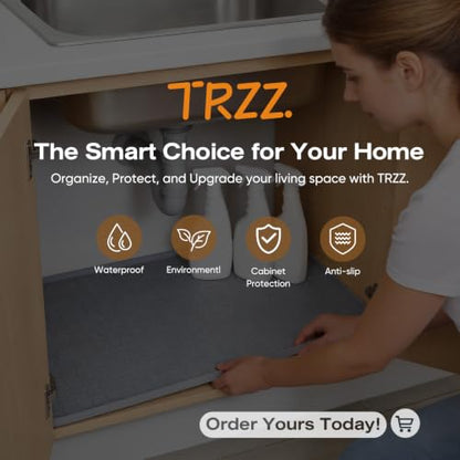 TRZZ Waterproof Under Sink Mat, 31"x22", Drip Tray Shelf Liner, Black - color: Black, size: 22"W x 31"L