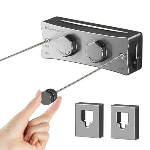 Retractable Clothesline, 16.7 Ft Stainless Wire Double Clothes Line, Grey - color: Gray, size: Double Line
