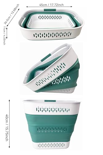 SAMMART 40L (10.5 Gallon) Collapsible Plastic Laundry Basket with Handles - Foldable Pop Up Storage Container/Organizer - Portable Laundry Hamper - Space Saving (1, White/Celadon Green) - color: White/Celadon Green