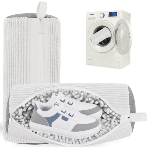 Shoe Washing Machine Bag Laundry Shoe Bag for Washer and Dryer Reusable 2pc Shoe Cleaning Bags for Sneakers 360 Deep Cleaning for All Shoes Types with Invisible Zipper - color: White