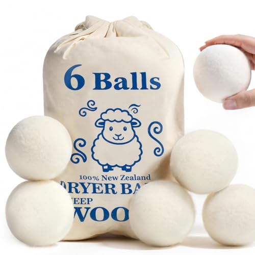 Wool Dryer Balls, New Zealand Dryer Balls Laundry Reusable Reduce Static Cling, Dryer Ball to Reduce Wrinkles & Shorten Drying Time, Drying Balls Fabric Softener Ball for Laundry（Pack of 6) - size: Pack of 6