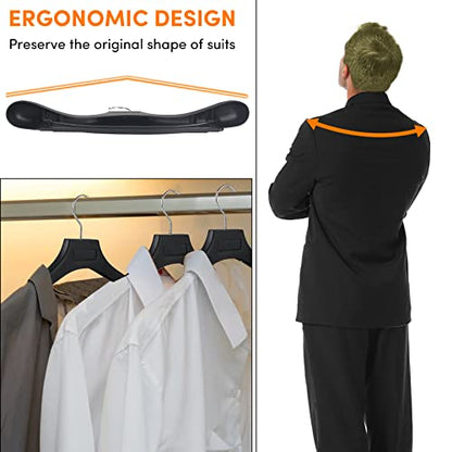 DEDU Suit Hangers for Men 100 Pack, Black Coat Hangers Extra Wide Non Slip Width 17.7", Thick Plastic with Pants Bar & Metal Hook - color: Black, size: 100 Pack