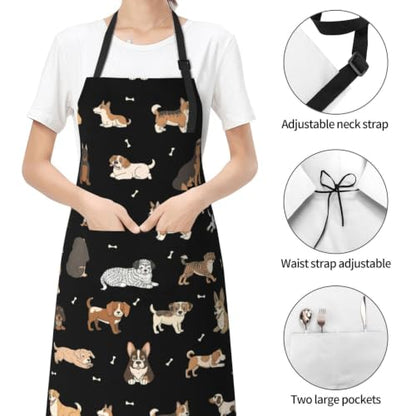 Perinsto Waterproof Apron With 2 Pockets Kitchen Chef Aprons Bibs For Cooking Baking Painting Gardening Grooming - color: Dog Black