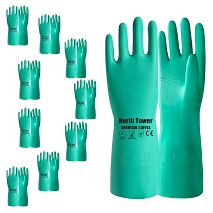North Tower 10 Pairs Chemical Resistant Nitrile Gloves, Resist Household Acid, Alkali, Solvent and Oil, Latex Rubber Free - size: Large（10 Pair）
