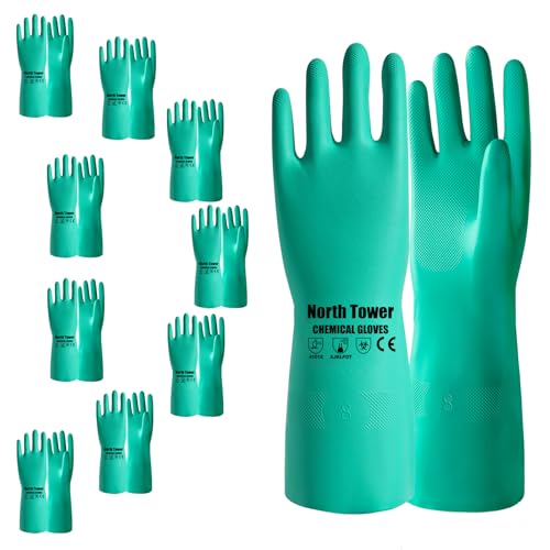 North Tower 10 Pairs Chemical Resistant Nitrile Gloves, Resist Household Acid, Alkali, Solvent and Oil, Latex Rubber Free - size: X-Large（10 Pair）