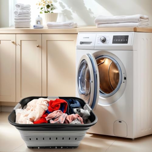 SAMMART 42L (11 gallon) Collapsible Plastic Laundry Basket - Foldable Pop Up Storage Container/Organizer - Portable Basket - Space Saving Hamper (Black/Alloy Grey (Set of 2)) - color: Black/Alloy Grey (Set of 2)