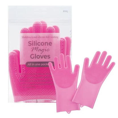 Silicone Magic Gloves : Ultimate Cleaning Gloves for Dishwashing, Kitchen, Pet, and Car - color: Pink