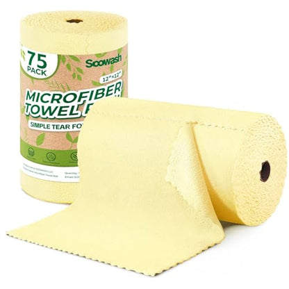 Microfiber Cleaning Cloths Roll 75 Pack 12x12 Inch Lint Free - color: Yellow