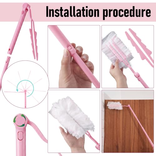 Colingmill 4 Pack Replacement Duster Handles, 3 Ft Extendable, Pink - color: Pink