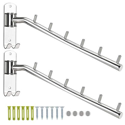 Bosszi 2-Pack Wall Mounted Folding Clothes Hanger Rack, Stainless Steel Clothes Hooks with Swing Arm Holder Space Saving Clothing Hanging System Closet Storage Organizer Heavy Duty Drying Rack - color: Silver