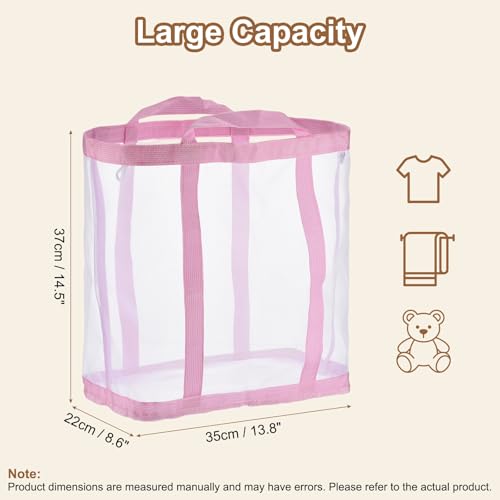 uxcell Collapsible Laundry Basket,Mesh Hamper with Handles,Foldable Laundry Bag,Breathable Hanging Laundry Hamper for Washing Storage,Bathroom, Dorm,Travel,Beach, Pink Large - color: Pink, size: Large