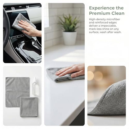 Microfiber Glass Cleaning Cloth, Lint-Free Streak-Free Cleaning Rags for Windows, Mirrors, Car Windshields, Screens & Home Surfaces, Absorbent Reusable Cleaning Towels (Gray)