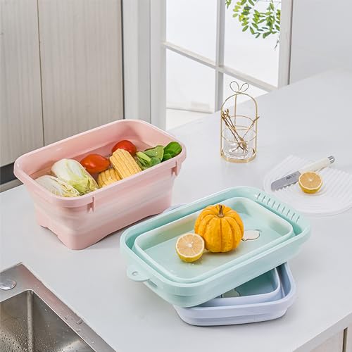 Collapsible Dish Pans, 2Gal (7.5L) Capacity, Plastic Dish Tub Dishpan for Kitchen Sink with Drainage Hole, Foldable Small Wash Basin for Kitchen, Camping, Travel (Light Blue) - color: Light Blue