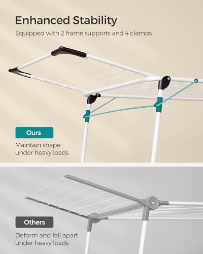 SONGMICS Clothes Drying Rack, Foldable, Heavy Duty, Space Saving - color: White, style: 2 Gullwings（22.2"D)