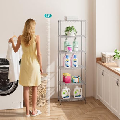 SINGAYE 6 Metal Shelves Wire Shelving Storage Shelf Adjustable Unit Pantry - color: Grey, size: 6 Tier 12"Dx22"Wx69.5"H