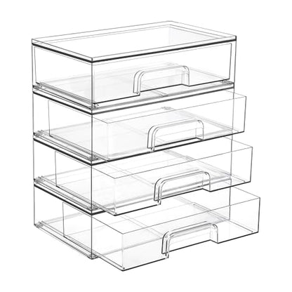 Vtopmart Clear Stackable Storage Drawers, 4 Pack Wide Plastic Organizers - style: 4pack Wide