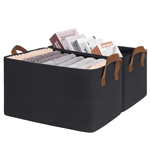 CHICVITA 20L Fabric Storage Bins for Shelves, Metal Frame, 2Pack, Black - color: Black, size: 14 ¾" L x 10 ¼" W x 8 ¼" H
