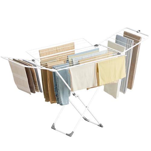 SONGMICS Clothes Drying Rack, Foldable, Heavy Duty, 4 Gullwings - color: White, style: 4 Gullwings（31.7"D)