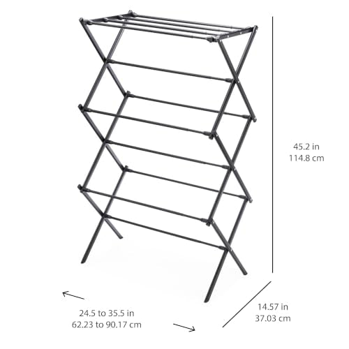 Whitmor Foldable Clothes Drying Rack, Collapsible Laundry Drying Rack with X-Shaped Stable Frame, Rust-Resistant Metal Air Drying Rack for Indoor & Outdoor Use, Black - color: Black 35.5" L X 14.50" W X 45.2" H, size: 35.5" L x 14.50" W x 45.2" H