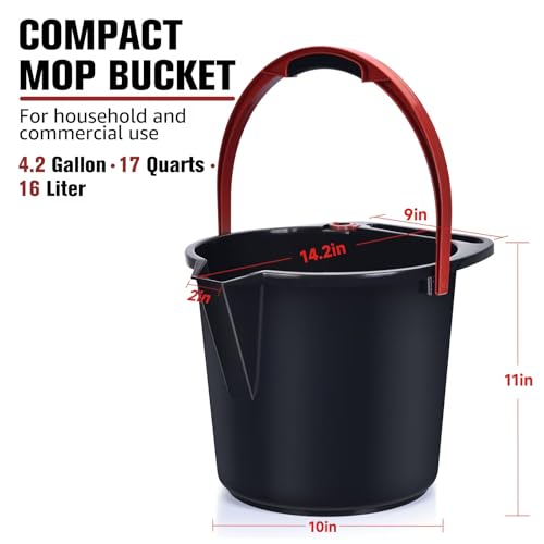 Matthew Cleaning 4.2 Gallon Mop Bucket, Heavy Duty Plastic Cleaning Bucket with Built-in Pour Spout, Mop Holder and Comfort Grip Handle, House and Commercial Cleaning Supplies, 2 Pack Black - color: Black, size: 2 Pack