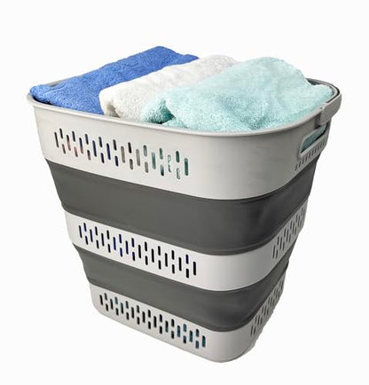 SAMMART 40L (10.5 Gallon) Collapsible Plastic Laundry Basket with Handles - Foldable Pop Up Storage Container/Organizer - Portable Laundry Hamper - Space Saving (1, Grey) - color: Grey