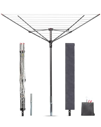 STORAGE MANIAC Outdoor Umbrella Drying Rack, 12 Lines with 164 Feet Drying Space, Steel Frame & Adjustable Height, 4-arm Umbrella Clothesline for Laundry, Collapsible Clothes Drying Rack for Backyard - style: 12 Lines with 164ft