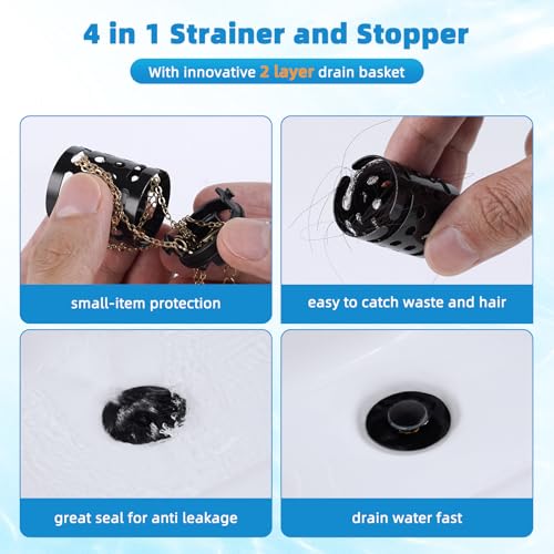 Universal Bathroom Sink Drain Stopper Hair Catcher, Matteblack - color: Matteblack Finish