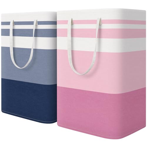 HomeHacks 2 Pack Laundry Baskets, Laundry Hampers Bags (Blue+Pink 75L) - color: Blue+Pink, size: 75L