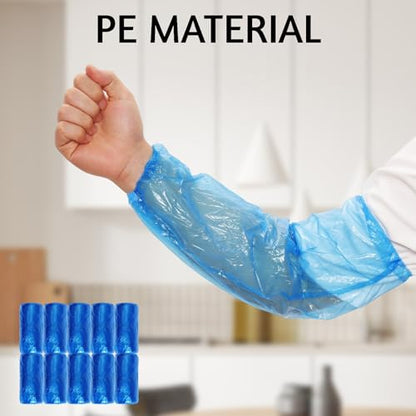 100Pcs Disposable Arm Sleeves Covers 15 Inch Blue Plastic Protective Sleeves for Working Handling Tattoo Painting Cleaning