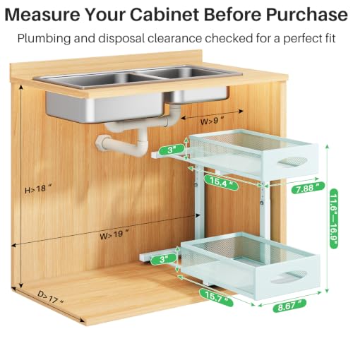 2 Pack Under Sink Organizer, 2 Tier Pull out Cabinet Organizer Mesh Baskets with 5 Adjustable Heights, Sliding Drawers Storage Shelf for Home, Kitchen, Bathroom, Pantry, Office, Countertop ,Blue - color: Blue, size: 2 Pack
