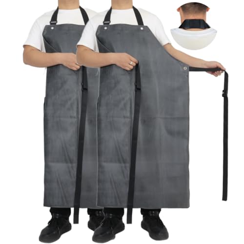 Thick Rubber Apron, Waterproof Apron Butcher Heavy Duty Chemical Resistant Adjustable Work Apron - color: Black&red(2 Pack)