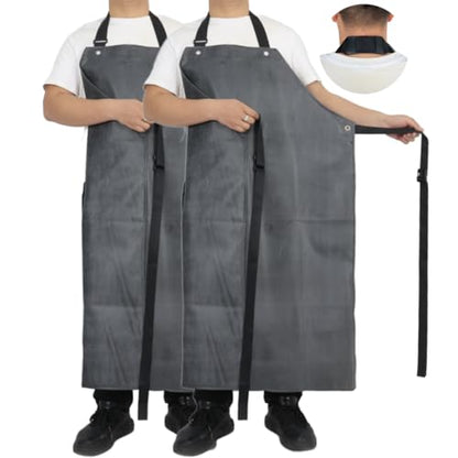 Thick Rubber Apron, Waterproof Apron Butcher Heavy Duty Chemical Resistant Adjustable Work Apron - color: Black&red(2 Pack)