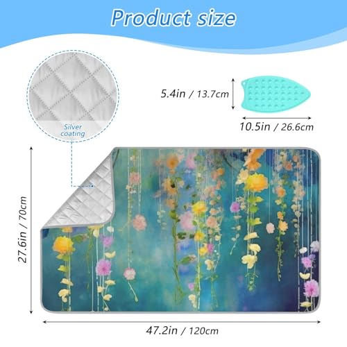 Kigai Watercolor Fowers Ironing Blanket Thick Portable Ironing Pad Travel Ironing Mat with Silicone Pad Heat Resistant Ironing Board Cover for Table Top, Washer, Dryer, 27.6" x 47.2"