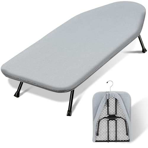SheeChung Small Ironing Board 12"x32",Mini Ironing Board with Metal Mesh - style: Silver Grey-32x12