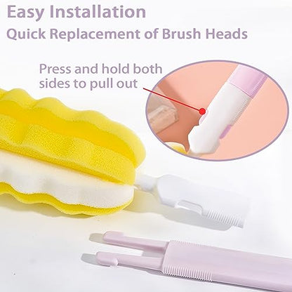 INVODA 4PCS Bottle Brush Long Handle Cup Cleaner Brush Sponge Bottle Scrubber Detachable Handle Portable Sponge Cleaning Brush for Baby Bottle Dishwashing Kitchen Clean Glasses Mugs (4 PCS) - color: Yellow Sponge Brush 4pcs