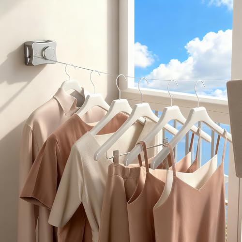 Retractable Clothesline for Indoor & Outdoor Use, Grey - color: Gray