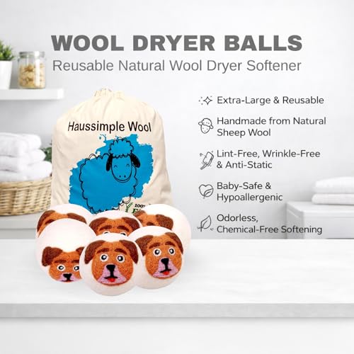 Wool Dryer Balls 6-Pack 100% Natural New Zealand Wool, Handmade in Nepal Reusable Laundry Balls, Faster Drying, Softer Clothes, Anti-Static, Dryer Sheets Alternative (Orange Dog) - color: Orange Dog