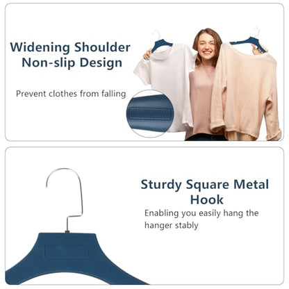 DEDU Suit Hangers for Men 20 Pack, Sweater Hangers No Shoulder Bump Non Slip Width 17.7", Plastic Clothes Hangers Blue with Metal Hook - color: Blue-20