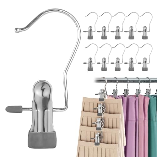 10-Pack Anti-Slip Hook Clips for Skirts Shorts Towels Boots Bulk Clips for Wardrobe Travel Pants Socks Handbag Clothes Hanger Clips for Closet Organizer Socks Towels Clips Heavy Duty Clothes Pins - color: Gray