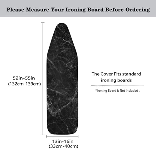 ZDCUSTOM Black Marble Ironing Board Cover and Pad- 52" x 13" Iron Board Cover Standard Ironing Board Cover with Elastic Edge and Hook and Loop Fasteners - color: Black Marble
