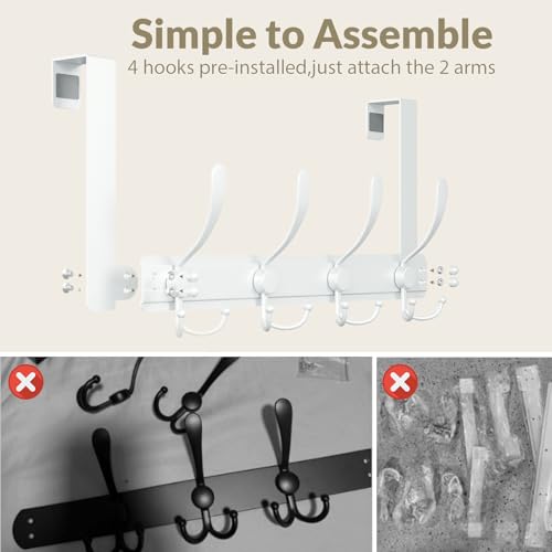 Heavy Duty Over The Door Towel Rack for Bathroom, White Door Towel Hanger - color: White