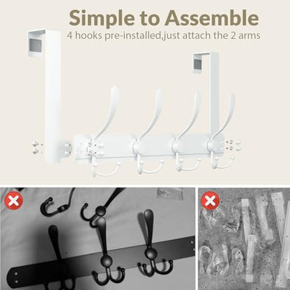 Heavy Duty Over The Door Towel Rack for Bathroom, White Door Towel Hanger - color: White