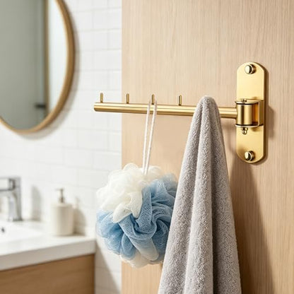 Folding Wall Mounted Clothes Hanger Rack with Swing Arm Stainless Steel Heavy Duty Coat Hook for Bathroom, Bedroom, Laundry Room - Gold - color: Gold