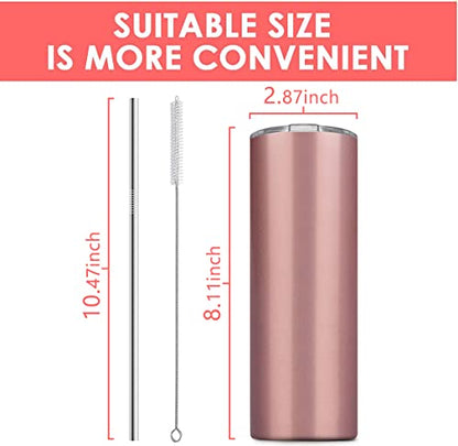 8 Pack Stainless Steel Skinny Tumbler, 20 OZ Double-Insulated Water Tumbler Cup with 8 Straw and 4 Brush, Vacuum Travel Mug Gift for Hot Cold Drinks with Cleaning(White) - color: White, size: 8 Count (20 oz)